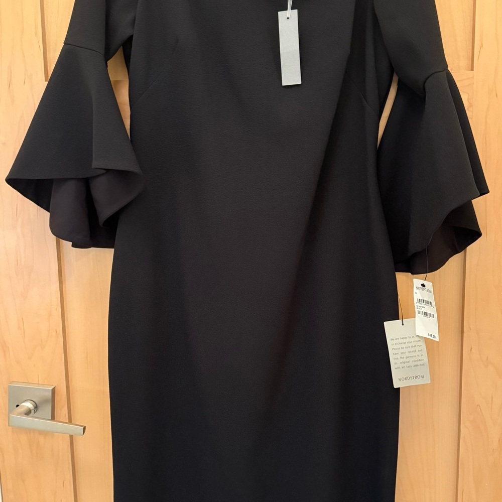 Nordstrom Black Ruffled Cold Shoulder Sheath Dress